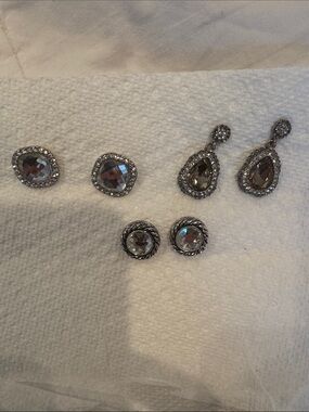 cezanne Silver-Tone Gray Crystal Earring Set (3 Pairs)